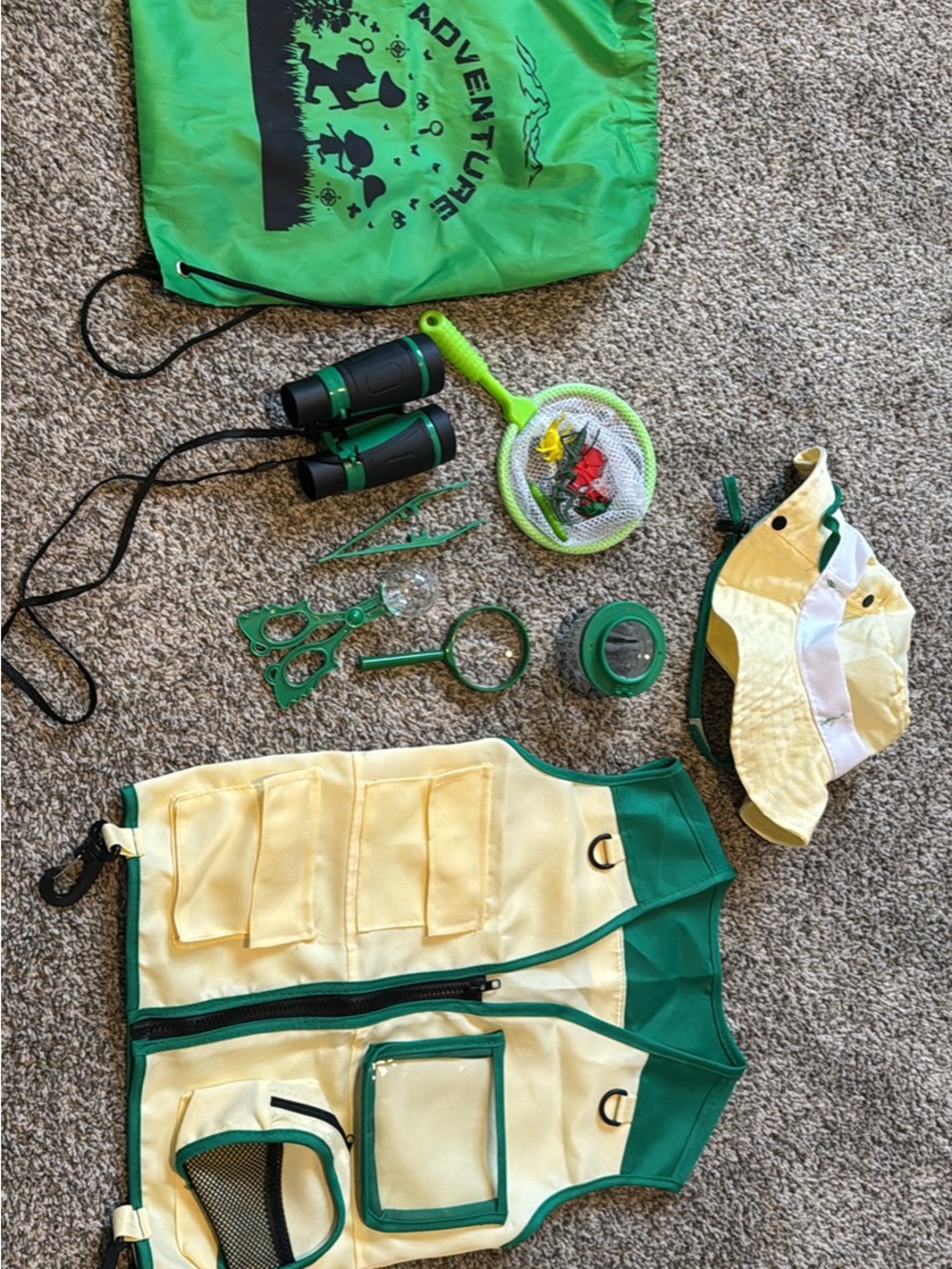 Kids Adventure Explorer Vest & Hat Set in Green and Yellow